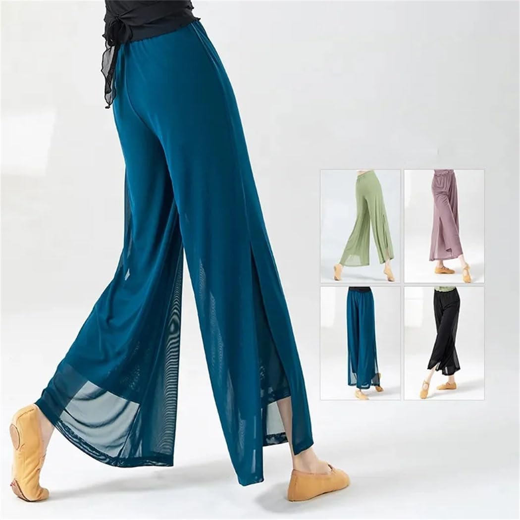 Women Summer Sports Fitness Dance Pants Double Layered High Waist Wide Leg Tube Mesh Breathable Pant