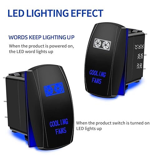 Miniatura 3 de Ventiladores de refrigeración, interruptor basculante de 5 pines, láser encendido/apagado, luz LED azul, 20A/12V, 10A/24V, interruptor de palanca