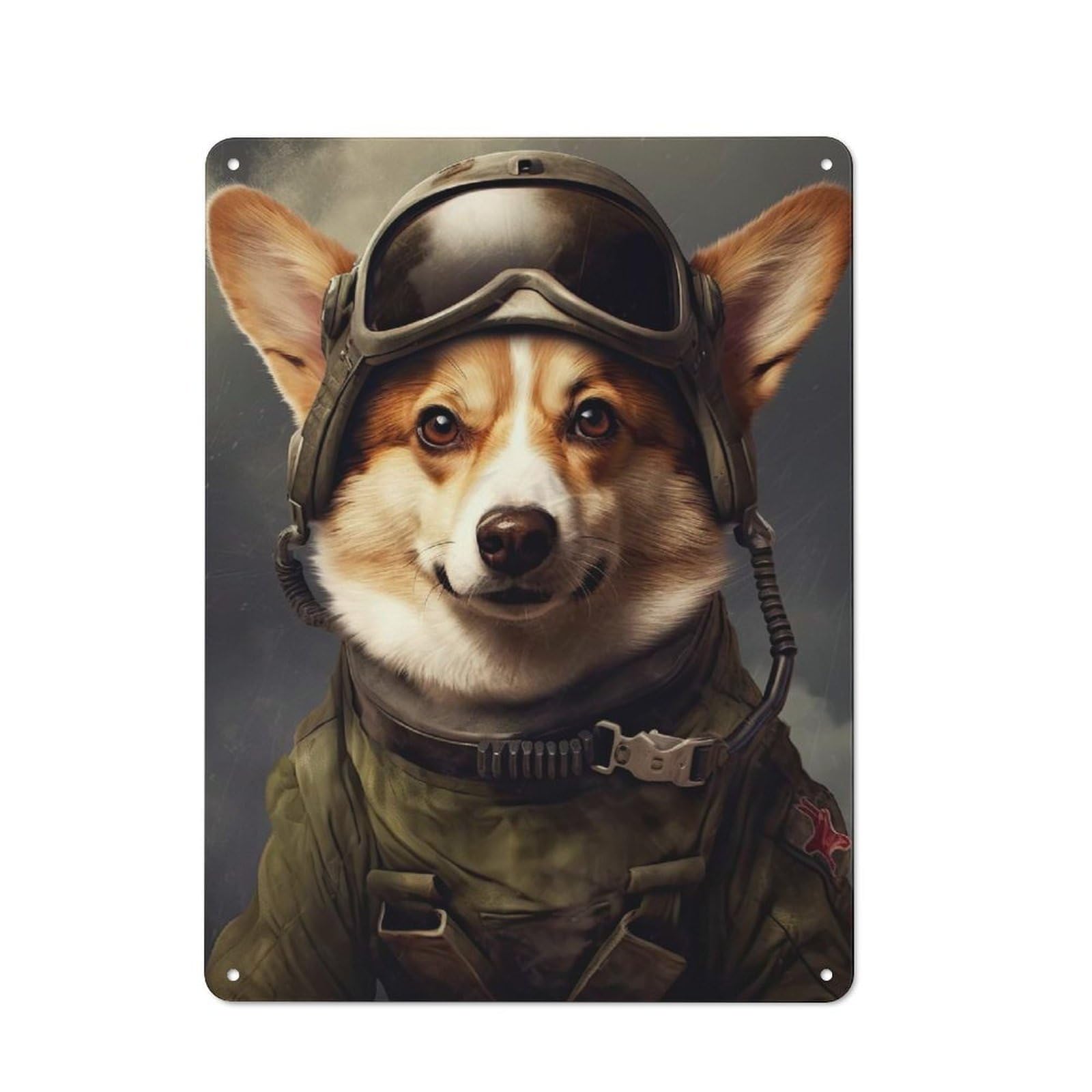 Junmoney Style-23 Corgi Soldier Retro Tin Wall Plaque 40X30cm For Garage Or Workshop, A Metal Wall Feature For Garages And Tool Rooms
