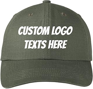 INK STITCH Unisex C940 Custom Logo Name Texts Stitching Personalized Ripstop Baseball Caps (Olive)