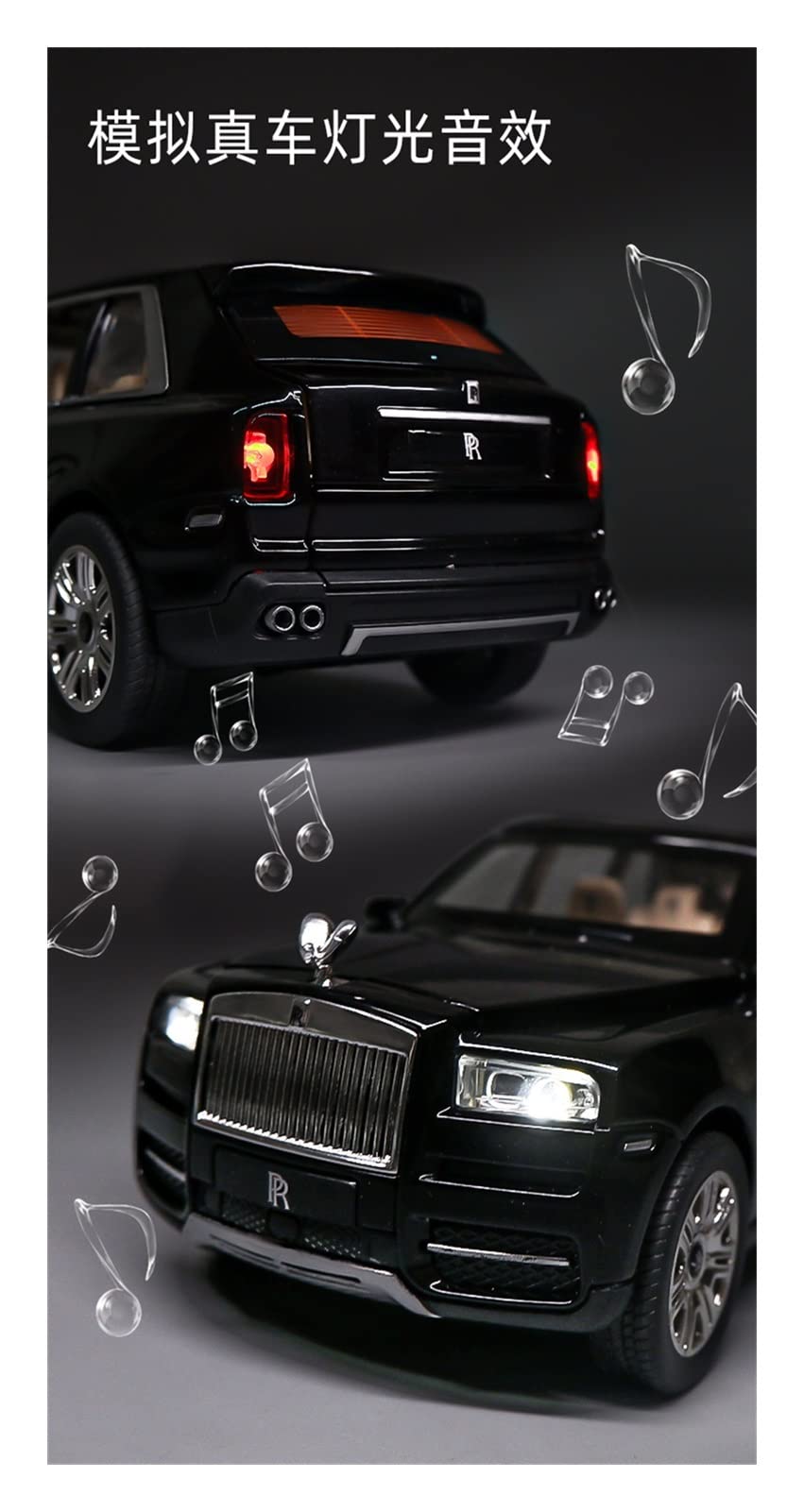 Veicoli a Motore in Scala 1/24 per Rolls Royce Cullinan SUV Simulazione Modello di Auto in Lega Pressofuso Tirare Indietro Veicoli Regali Modello di Auto Replica(Black)