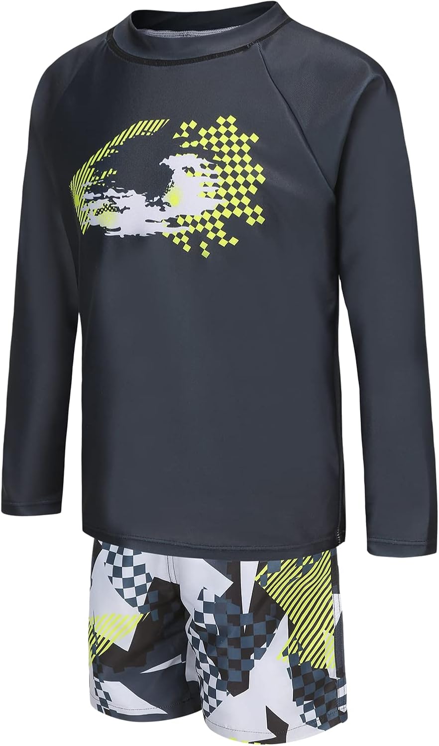 Boys Long Sleeve Rash Guard Swimsuits Kids Two Piece Sunsuits with Swim Trunks Swimwear Set