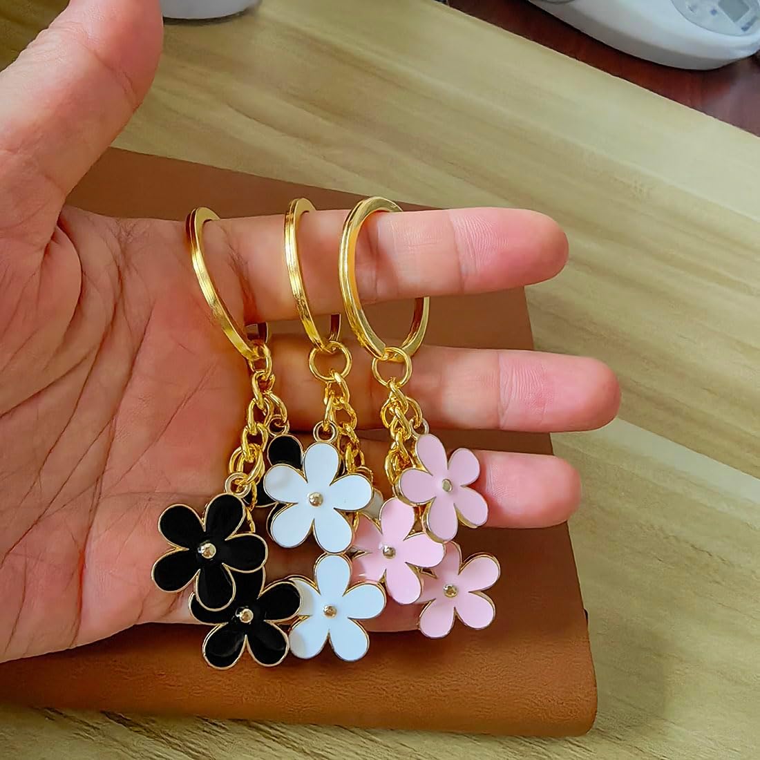 Meimimix Flowers Charms Enameled Keychain Chain Tassel Keyring For Women Girls Purse Bag Accessories Jewellery
