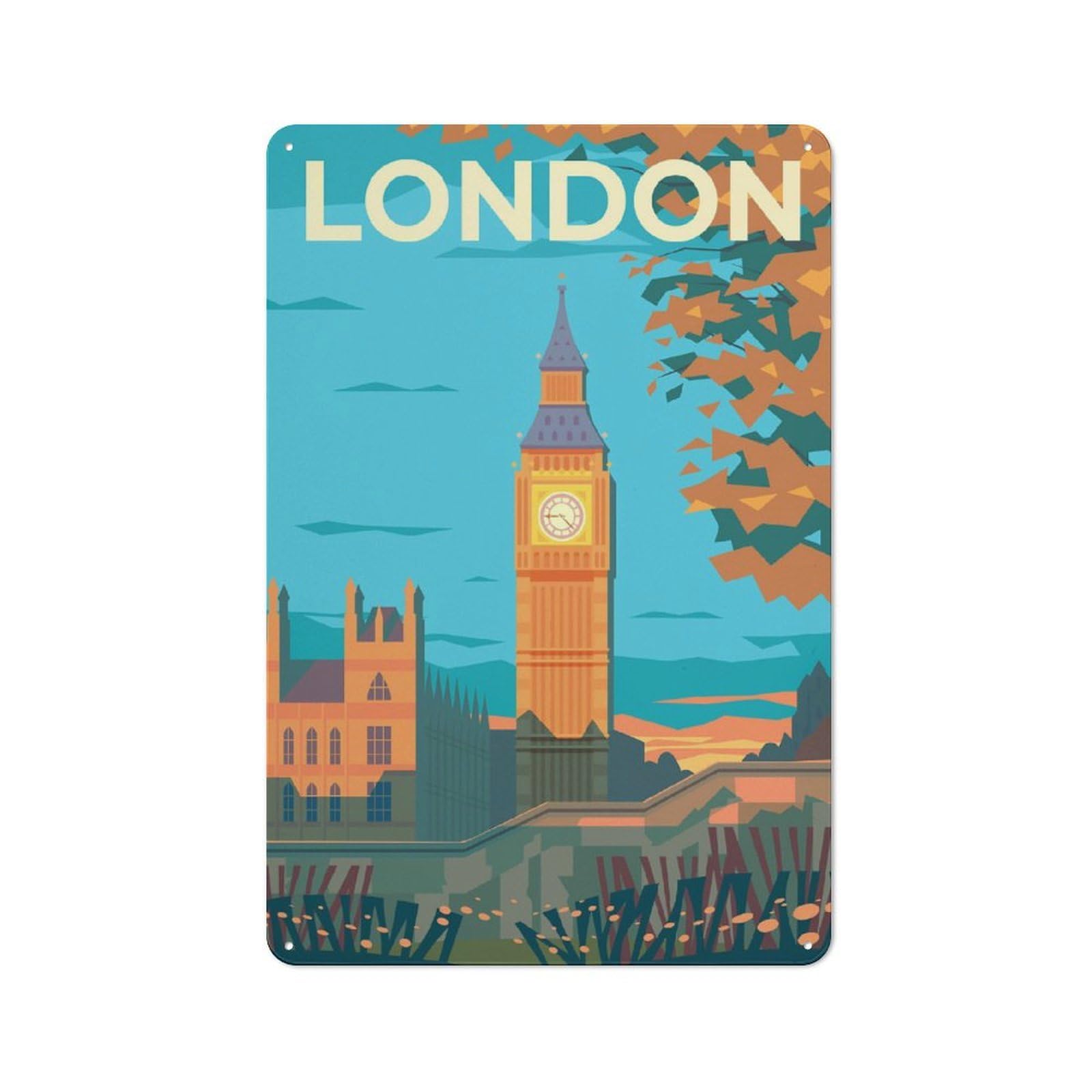 London Rustic Metal Plaque 30x20cm for Guest Room Or Hallway, A Decorative Metal Sign for Guest Rooms And Hallways