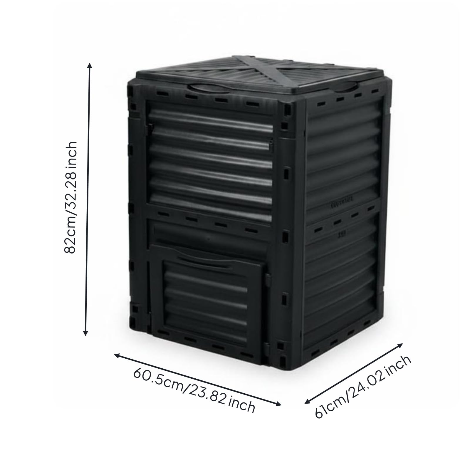 Qianly Contenedor de Compostaje Exterior Compostera Jardín Compostador Cubo Aireado Descomposición Uniforme Abertura Frontal Plástico PP para Uso Exterior, Negro, Negro, 300 litros