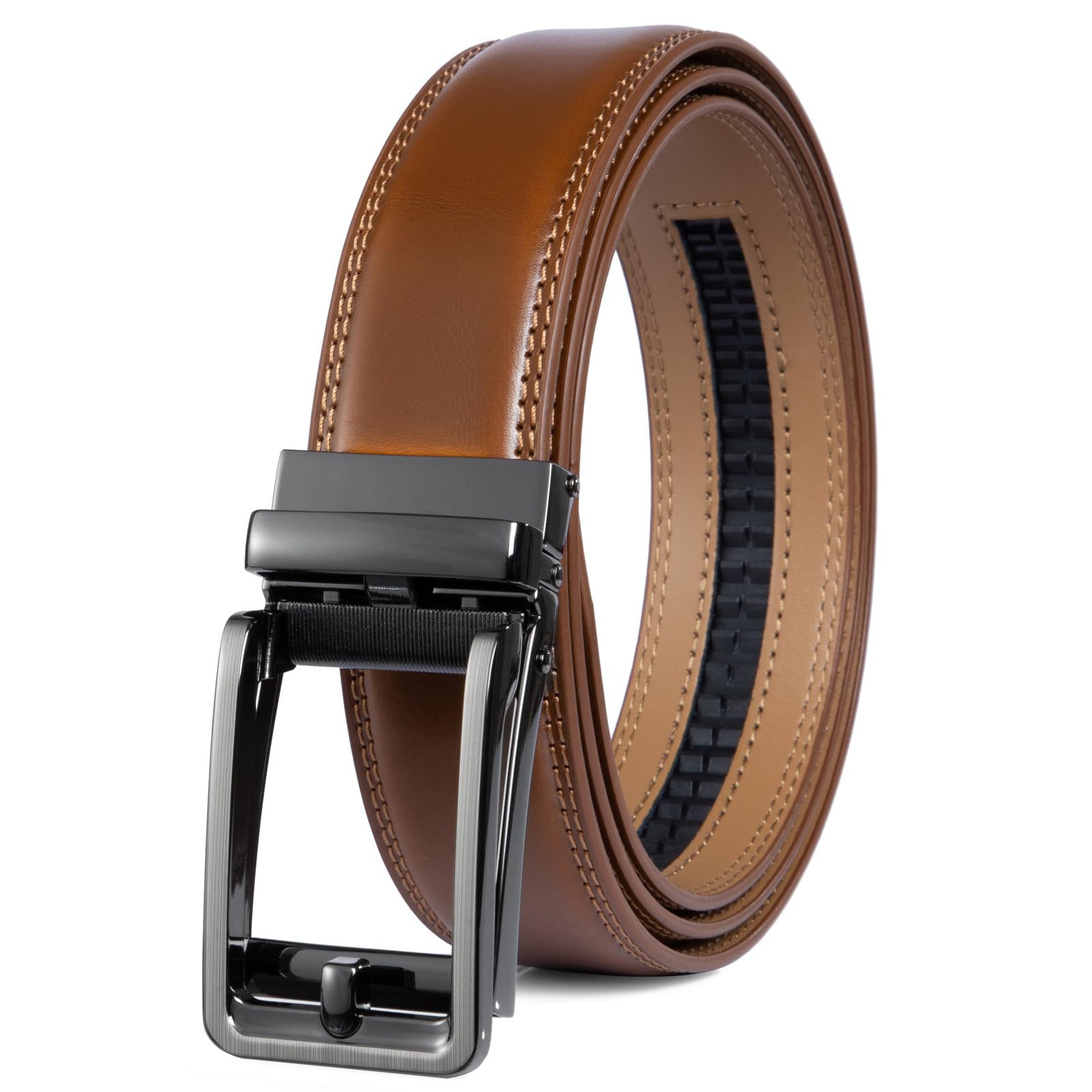 Founders &amp; C Men's Ratchet Comfort Click Belt -1 3/8 Leather Dress Belt | Slide Buckle,No Holes Micro-adjustment,Trim to Fit,Pairs with Suits,Chinos,or Casual Jeans,Gift Box