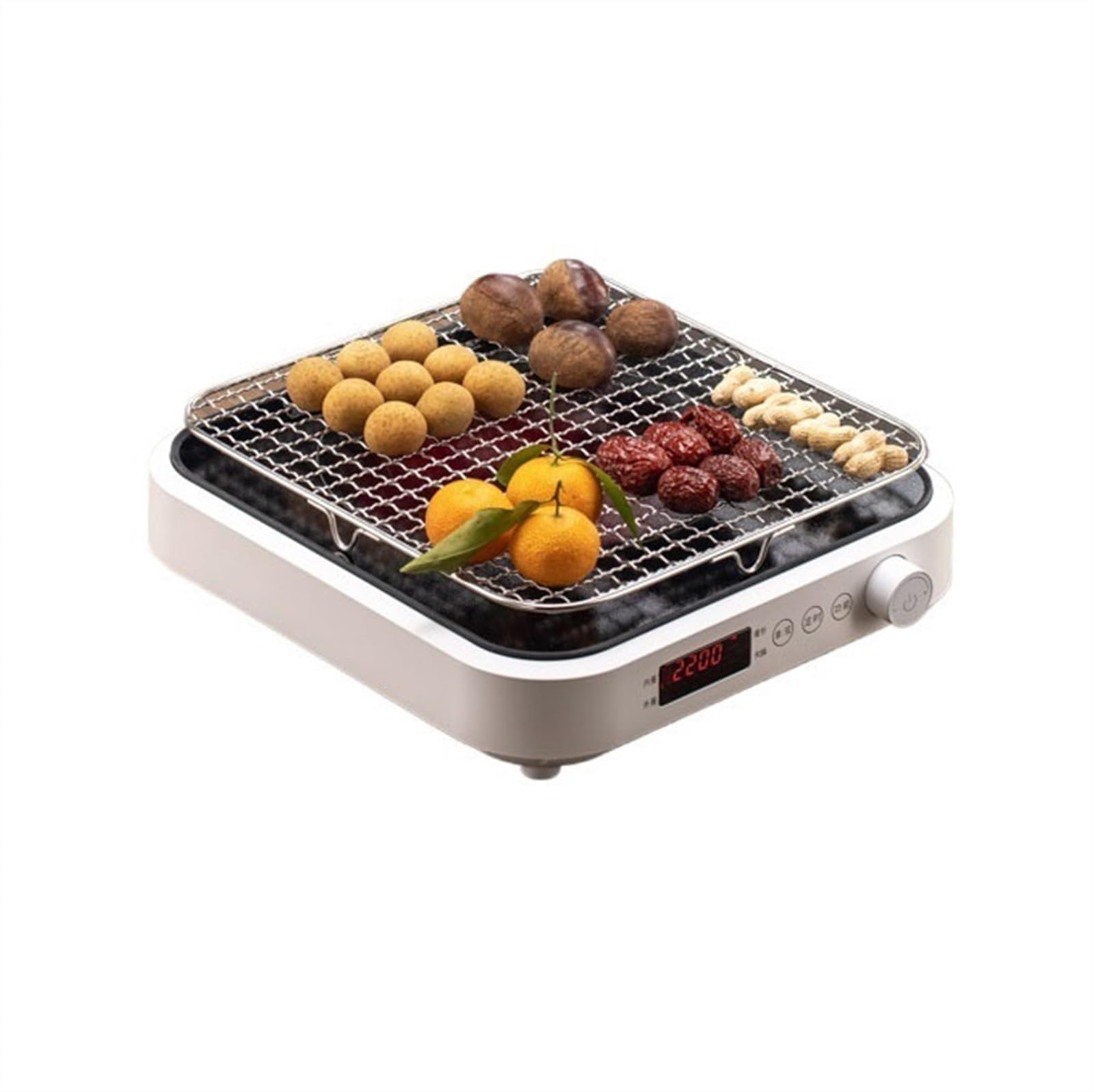 Portátil Parrilla eléctrica for interiores, parrilla sin humo, for uso familiar, for barbacoa, preparación de té, café y agua hirviendo, 2200 W Cámping(Blanco)