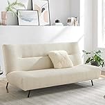 Bravich Cirrus 3 Seater Sofa Bed. Boucle Fabric Click Clack Sofa Bed, Folding Cream Sofa To Double Bed. Space Saving Furniture For Living Room, Bedroom Furniture & Guest Room - 185 x 86 x 88cm (Cream)