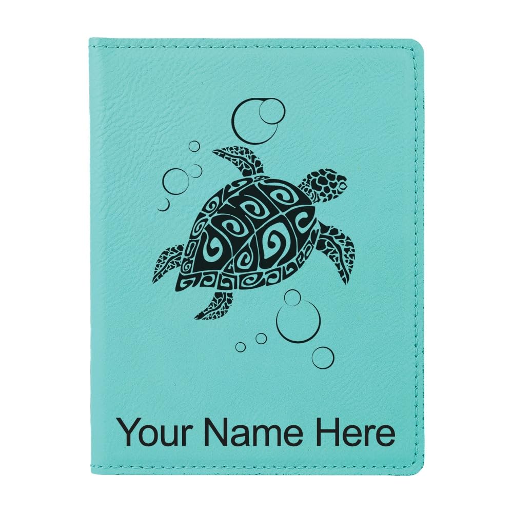 LaserGram Faux Leather Passport Holder, Hawaiian Sea Turtle, Personalized Engraving Included (Teal)