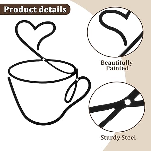 Miniatura 3 de 3 piezas de taza de café de metal arte de pared de metal para barra de café decoración de cafeterías para cocina, restaurante, tienda, accesorios de