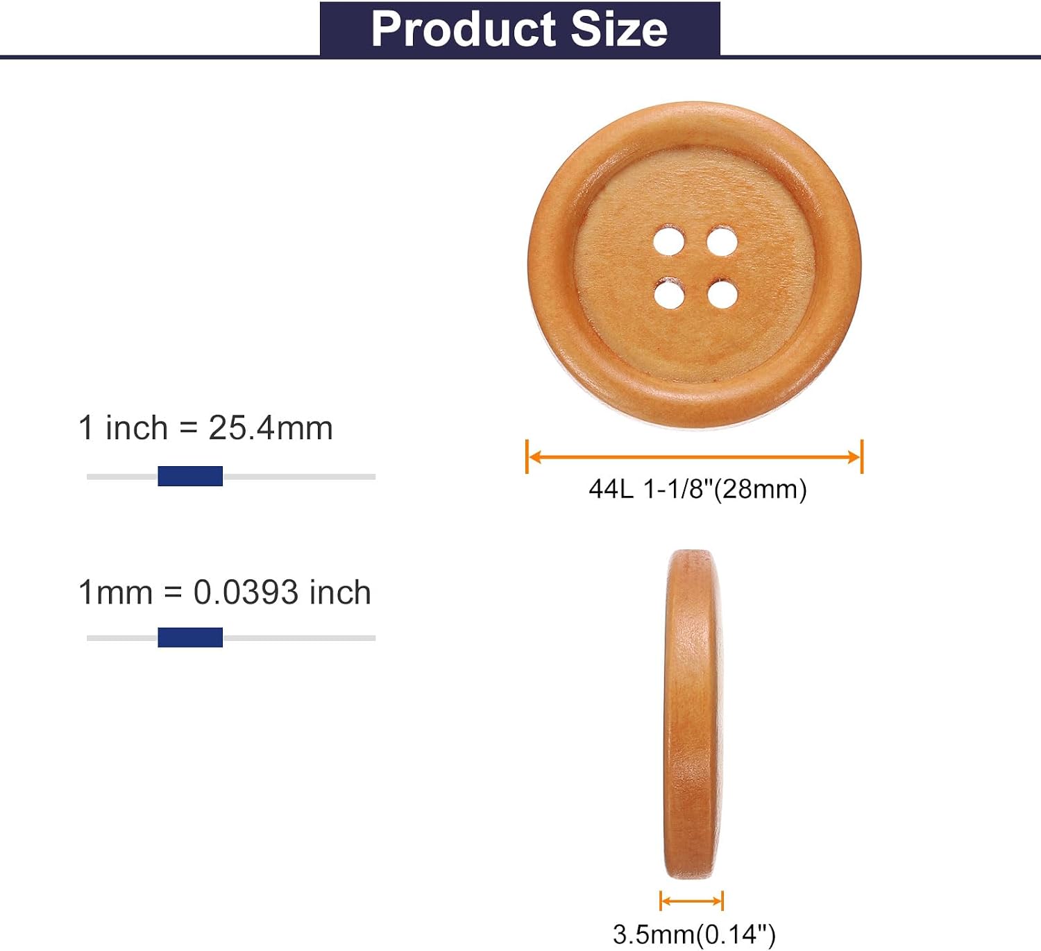 HARFINGTON 30pcs 44L Wooden Sewing Button 1-1/8"(28mm) 4 Holes Wood Round Craft Replacement Buttons for Clothing DIY Crafts Decoration, Light Brown image 2