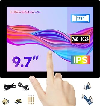 TUOPUONE 9.7inch Capacitive Touch Display, 7681024 Resolution, Toughened Glass Panel, HDMI Display Interface, IPS Display Panel, 10-Point Touch, Full Color 9.7inch 768x1024 LCD