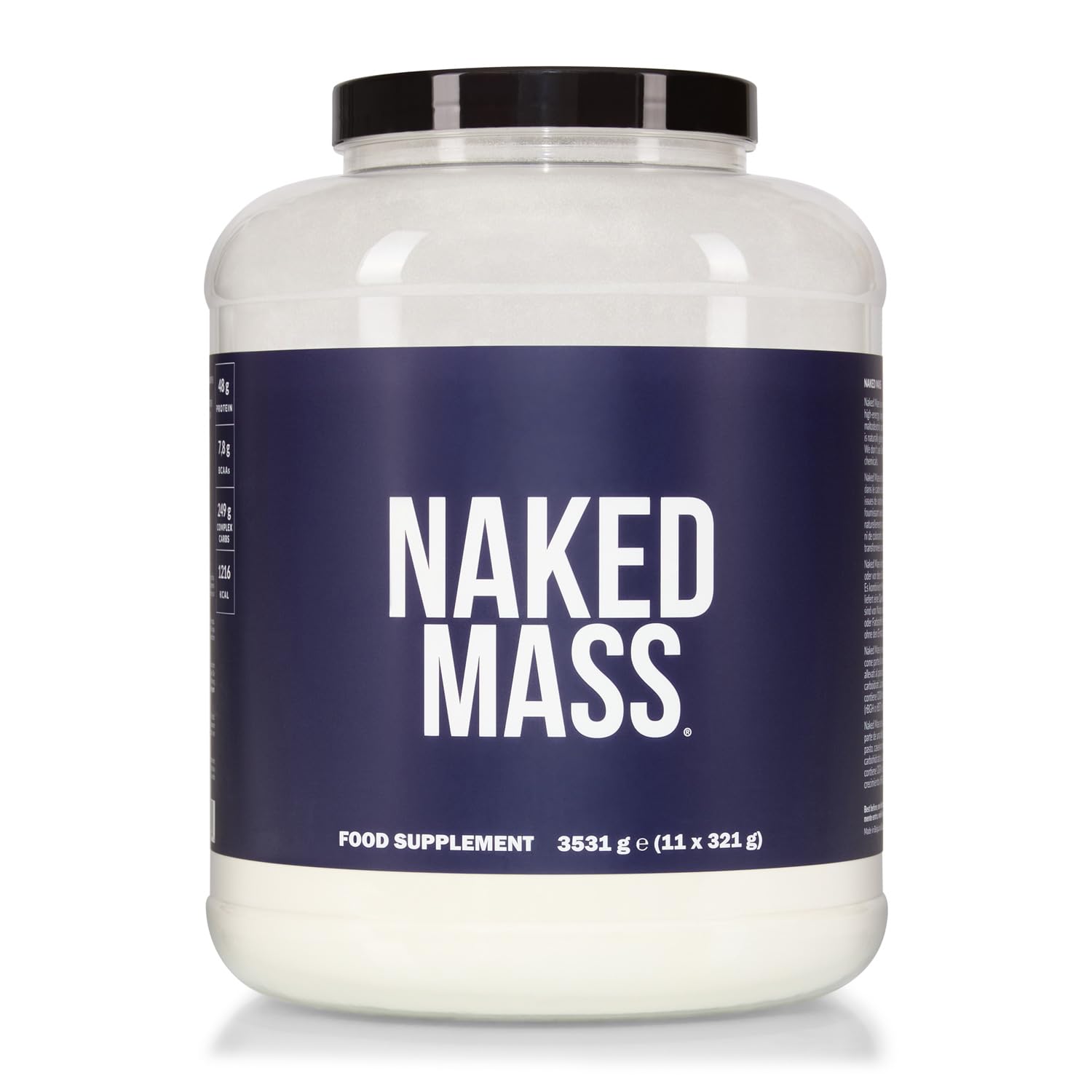 NAKED Mass - Gainer Naturale in Polvere Senza Aroma per Aumento di Massa e Peso - 3531 g - Senza OGM, Glutine e Soia. Nessun Ingrediente Artificiale - 1.216 Calorie per Porzione