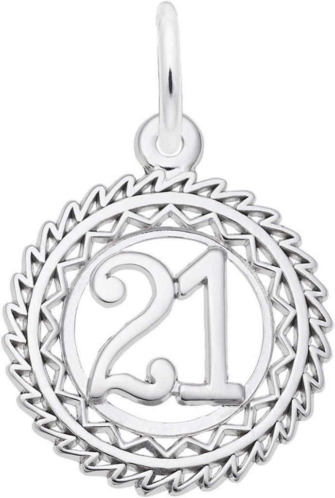Cutout Number 21 w/Wavy Frame Charm (Choose Metal) by Rembrandt