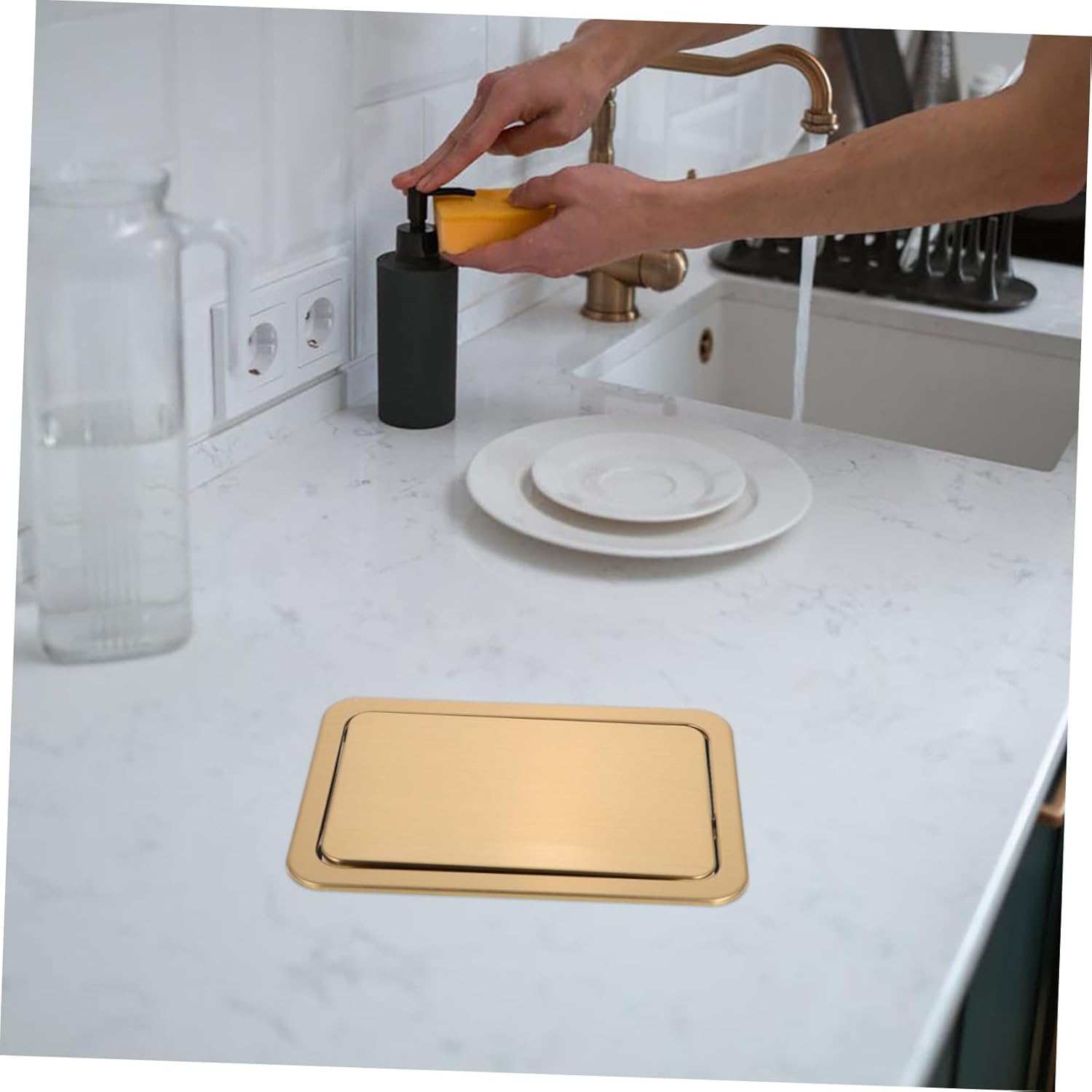 Stainless Steel Trash Can Lid Gold Overlap Lid for Waste Can Swing Flap Cover for Kitchen Bathroom