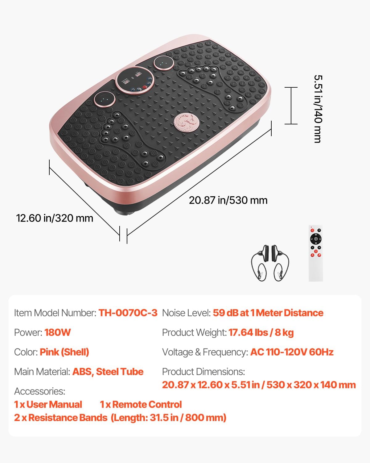 VEVOR Vibration Plate Exercise Machine, Whole Body Shaker for Lymphatic Drainage and Weight Loss, Home Workout Gym Fitness Equipment with 2 Resistance Bands, Vibrating Platform for Women Men