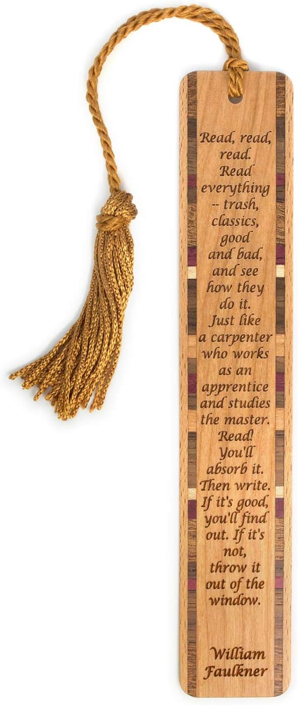 Personalized William Faulkner Read Everything Then Write Quote, Engraved Wooden Bookmark - Made in USA - Also Available Without Personalization