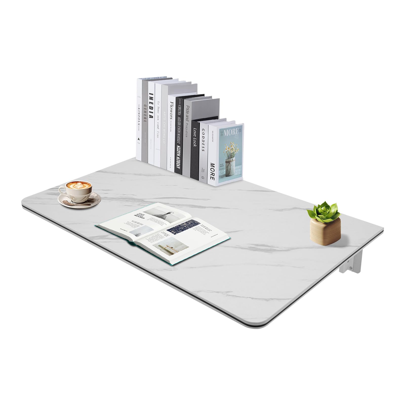 Wandklapptisch Küche, Wandklapptisch 30KG MDF Wandbefestigung Zusammenklappbar mit Metallhalterungen fur Esstische, Schreibtische, Kredenzen Weiß (80 x 50 cm)