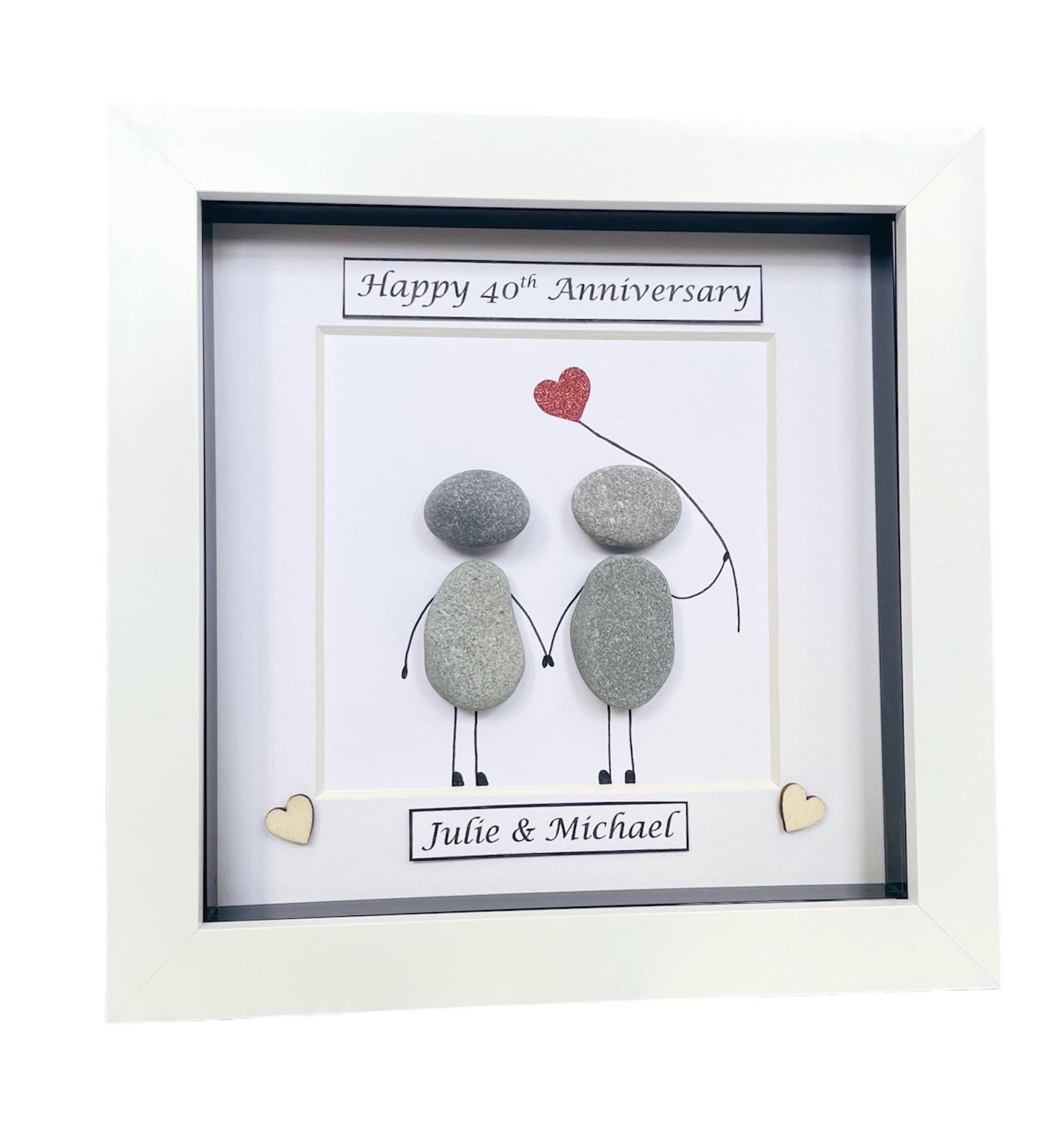 40th Anniversary Gift Ideas for Husband Wife Couples, Personalised Handmade Pebble Art to Celebrate Ruby Wedding, Unique Keepsake Frame for Parents and Friends, Ruby Wedding Anniversary Gifts