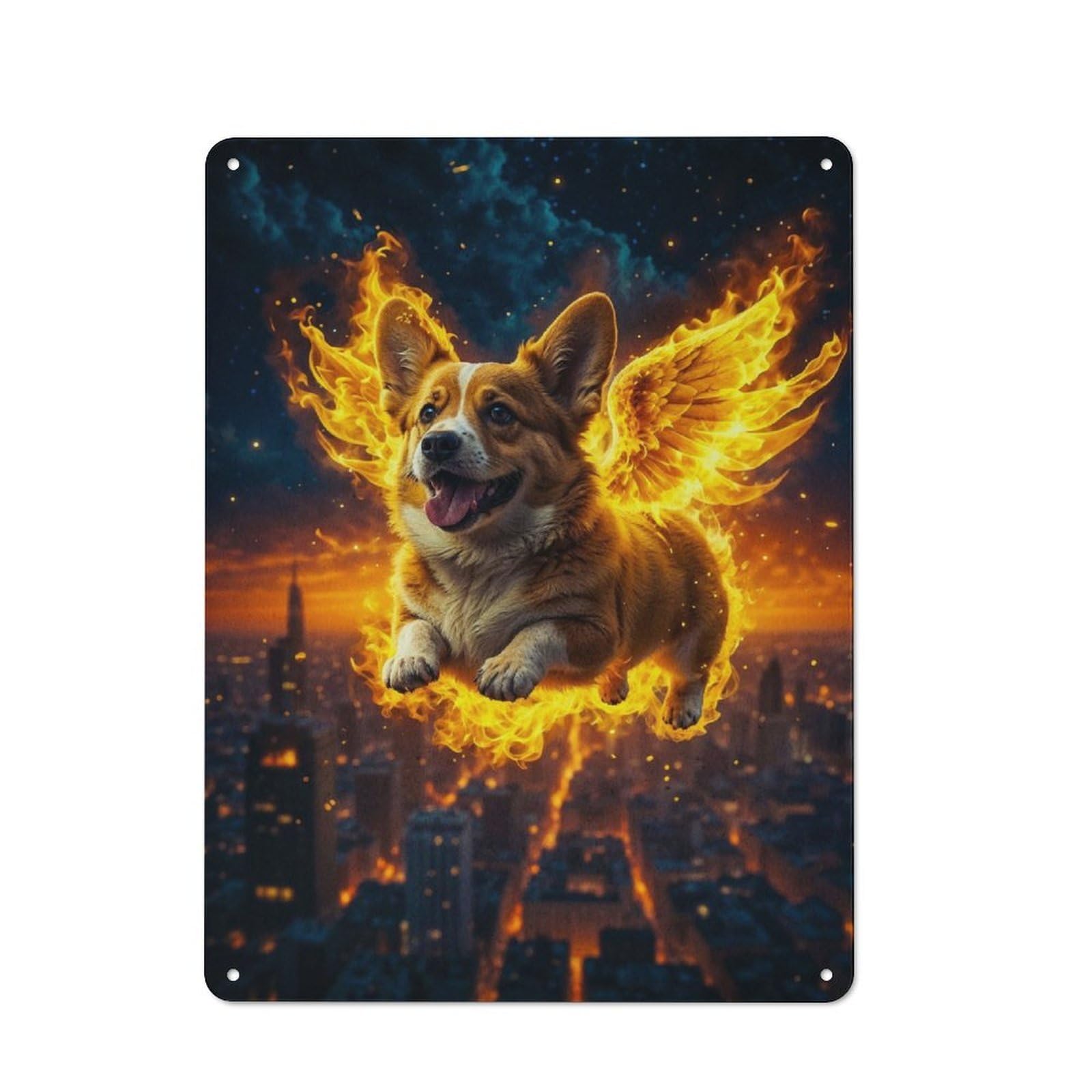 Vintage Metal Plaque 40x30cm Featuring Flying Yellow Dog Animal for Home Bar Wall, A Metal Wall Feature for Home Bars And Entertaining Spaces
