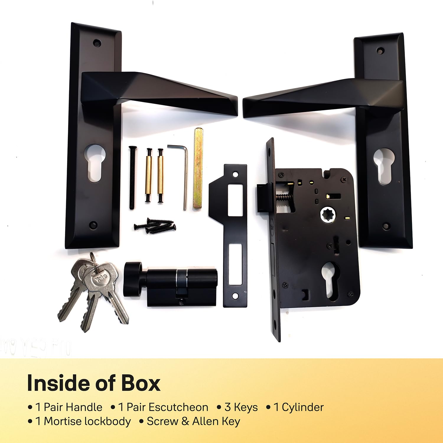 Yale Mortise Lock Handle Set - 3 Keys, Matt Black -6