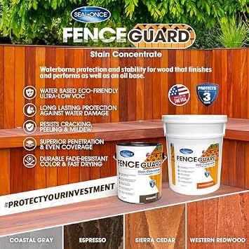 SealOnce Fence Guard Sierra Cedar (1 Gal) + SealOnce MultiSurface Cleaner (1 lb) Bundle EcoFriendly Wood Fence Stain & Surface Prep Kit for LongLasting Color and Protection