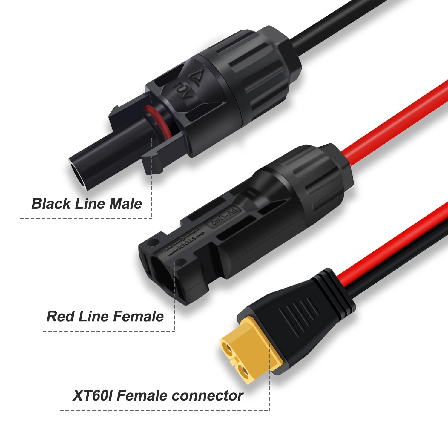 Kabel Solarny z Wtykiem XT60, Kabel ładujący 12 AWG, Adapter XT60 na Gniazdo Wtyku Solarnego do Przenośnych Paneli Słonecznych, Generator Solarny Kraftwerk (3 m)