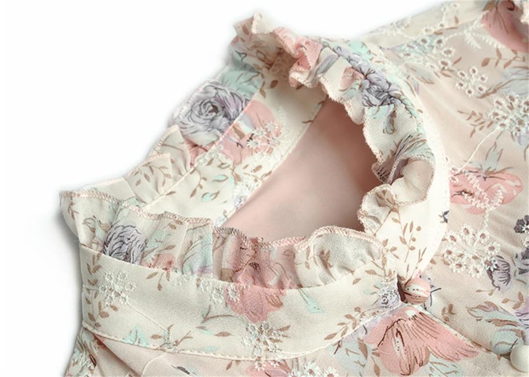 Disimlarl Abito lungo asimmetrico da donna con stampa floreale con colletto alla coreana abito midi aderente