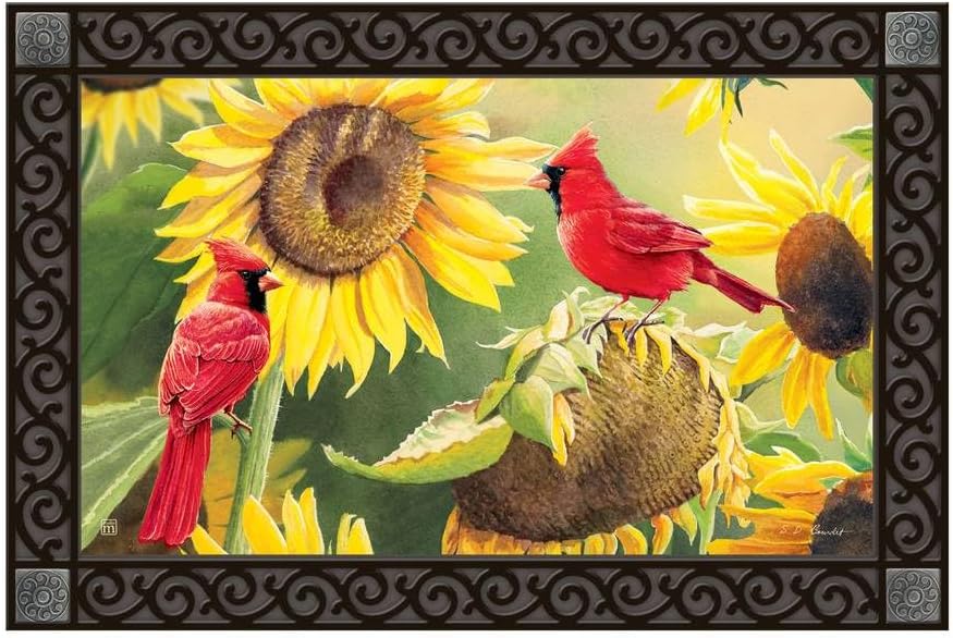 Studio M All Weather Interchangeable Doormat Insert - 30x18 Inch Eco-Friendly Recycled Rubber Backing - Sunflower Cardinal
