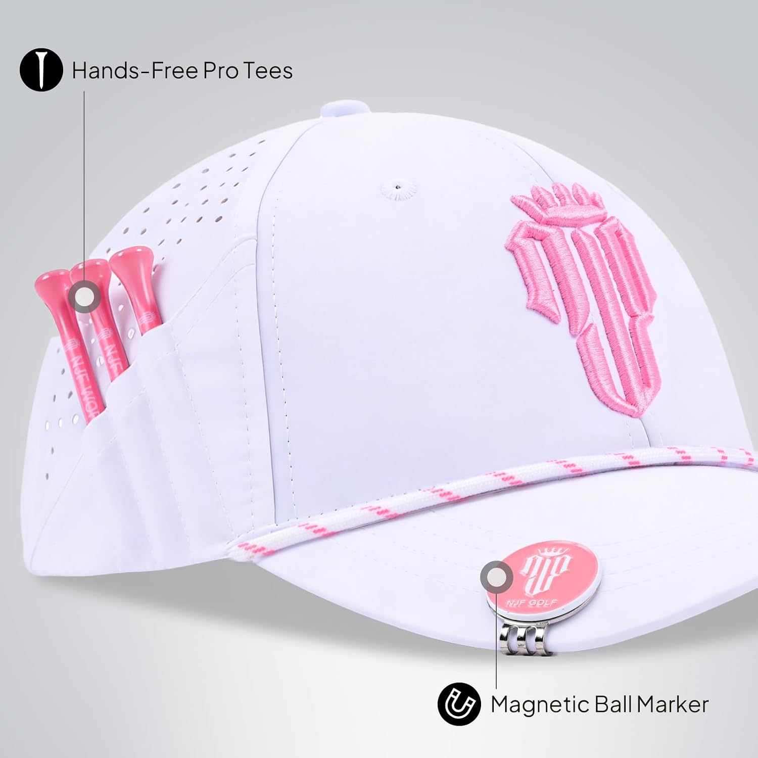 NJF Golf Hat for Women, Breathable Golfing Cap with Tee Holder & Magnetic Ball Marker, Adjustable Ponytail Golf Hats image 3