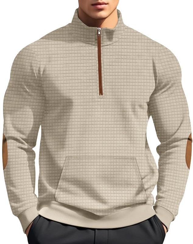 Men's Waffle Sweatshirt - Autumn Winter Quarter Zip Loose Fit Pullover for Vacation Daily Life - Image 2