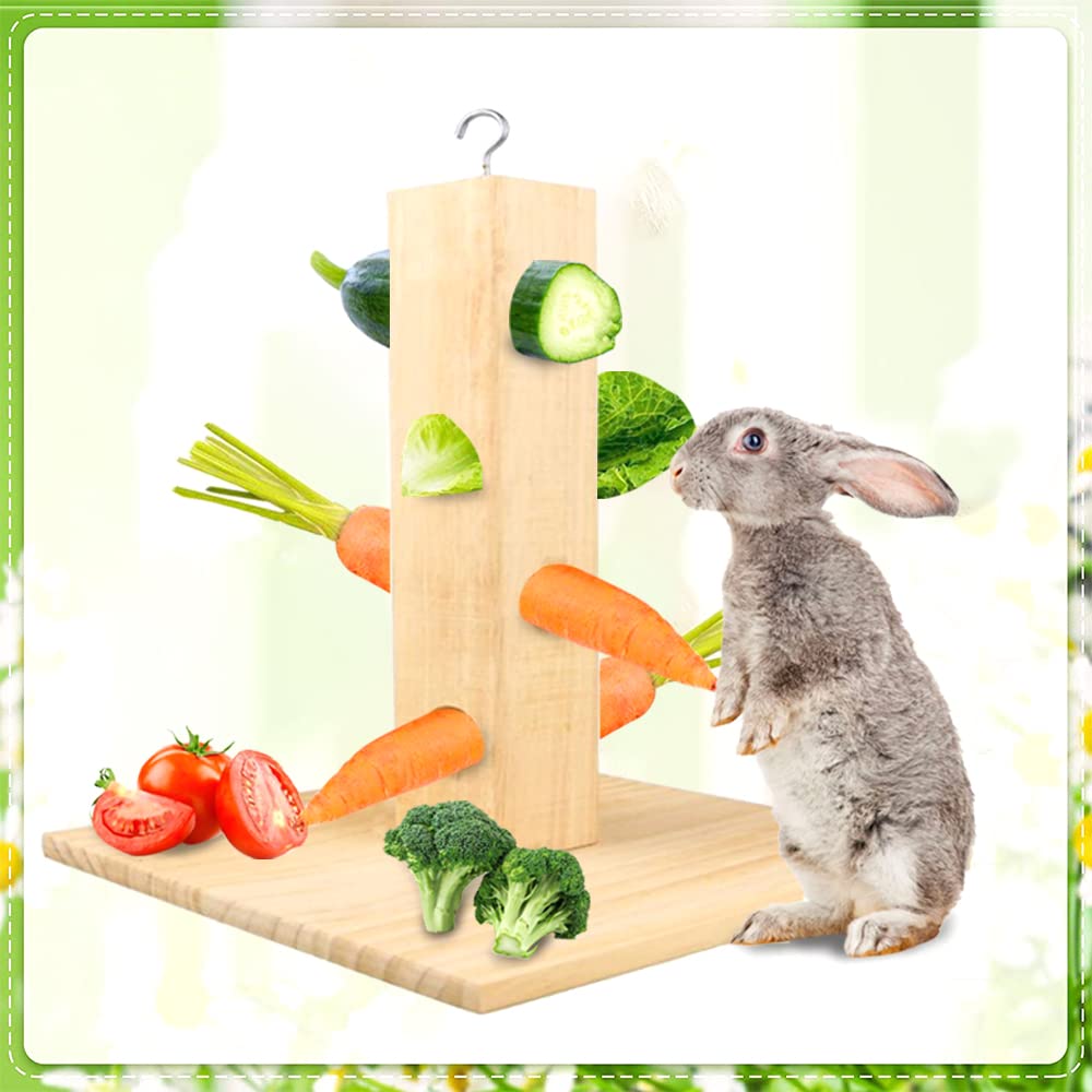 Comedero para Conejo, Animales Pequeños Comedero de Madera, Alimentador de Heno para Conejo, Conejillo Dispensador de Alimentos, con Placa de Suelo de Madera, para Cobayas, Hámsters, Conejos