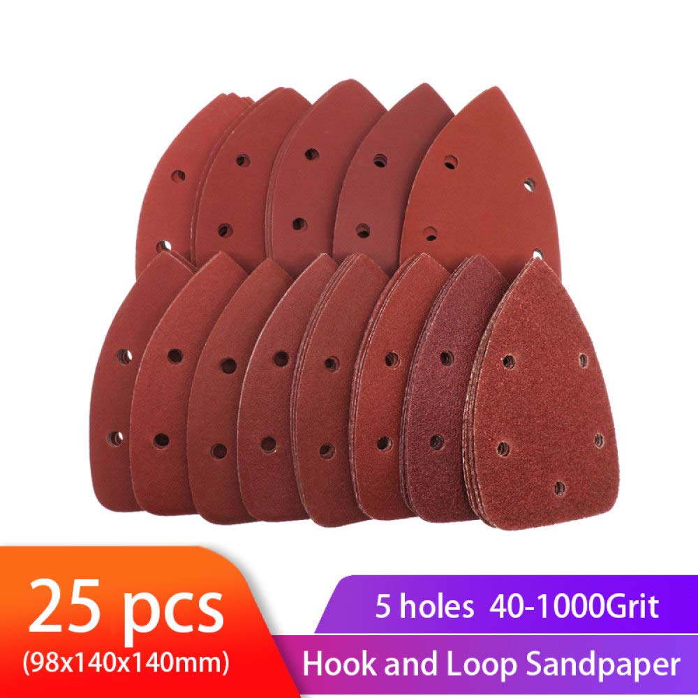 25 piezas de papel de lija autoadhesivo lijadora triangular papel de lija gancho bucle disco de papel de lija herramientas abrasivas para pulir grano 40-1000, surtido