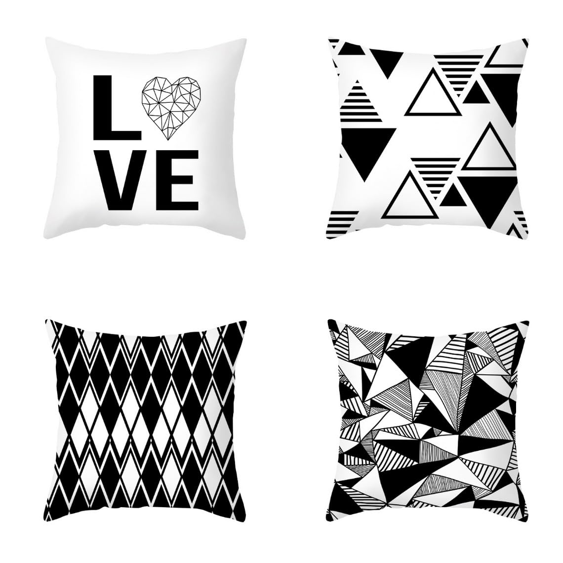 Housse coussin 50x50cm lin polyester géométrique noir blanc lot de 4 CEVAN