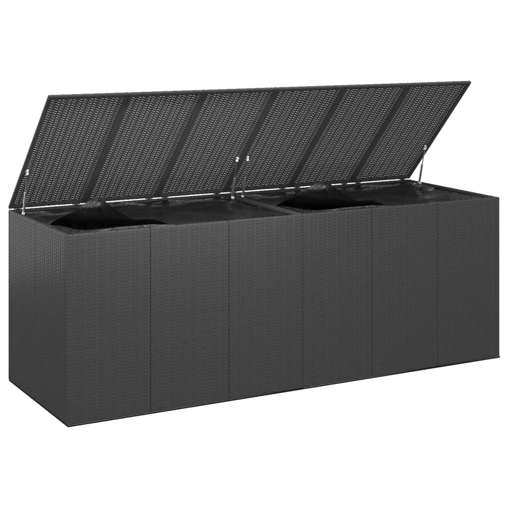Furniture select-Garden Coffre à coussins en rotin synthétique Noir 291 x 100,5 x 104 cm