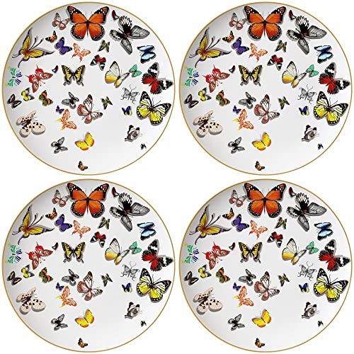 Kbdsd Bone China Plate, Nordic Style 6.5" Butterfly Gold Edge Plate Dessert Plate Ceramic Plate, Household Cutlery Set, Microwave Oven Dishwasher Safe ( Size : Set Of 4 ) #TOP1