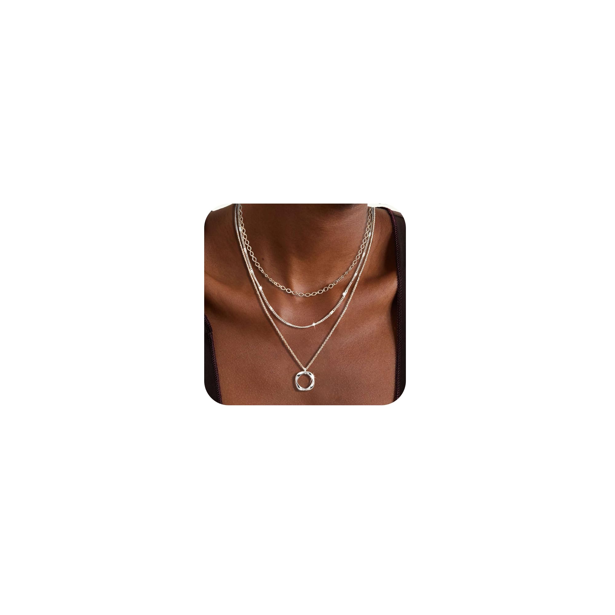 Cuzmly Layered Necklaces for Women, 14k Gold Plated/925 Sterling Silver Stackable Choker Necklaces for Women Trendy Layering Circle Pendant Chain Necklace Set Jewelry Gifts for Wom image 3