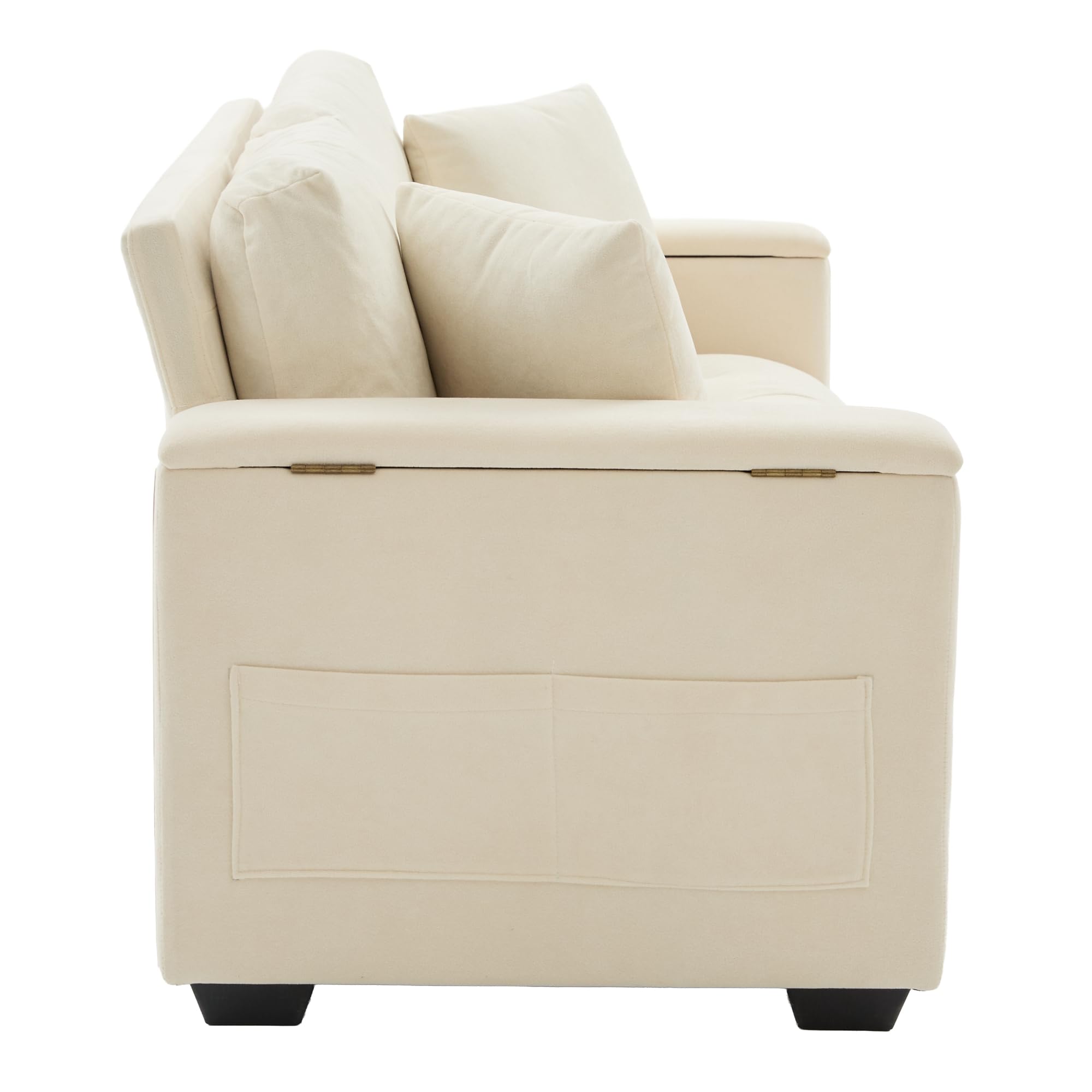 Merax 2-Sitzer Sofa mit Stauraum in den Armlehnen, Wohnzimmercouch aus weichem Chenille-Stoff, Polstersofa inkl. 2 Kissen & hochdichtem Schaumstoff, Couch für kleine Räume, Dunkelgrau