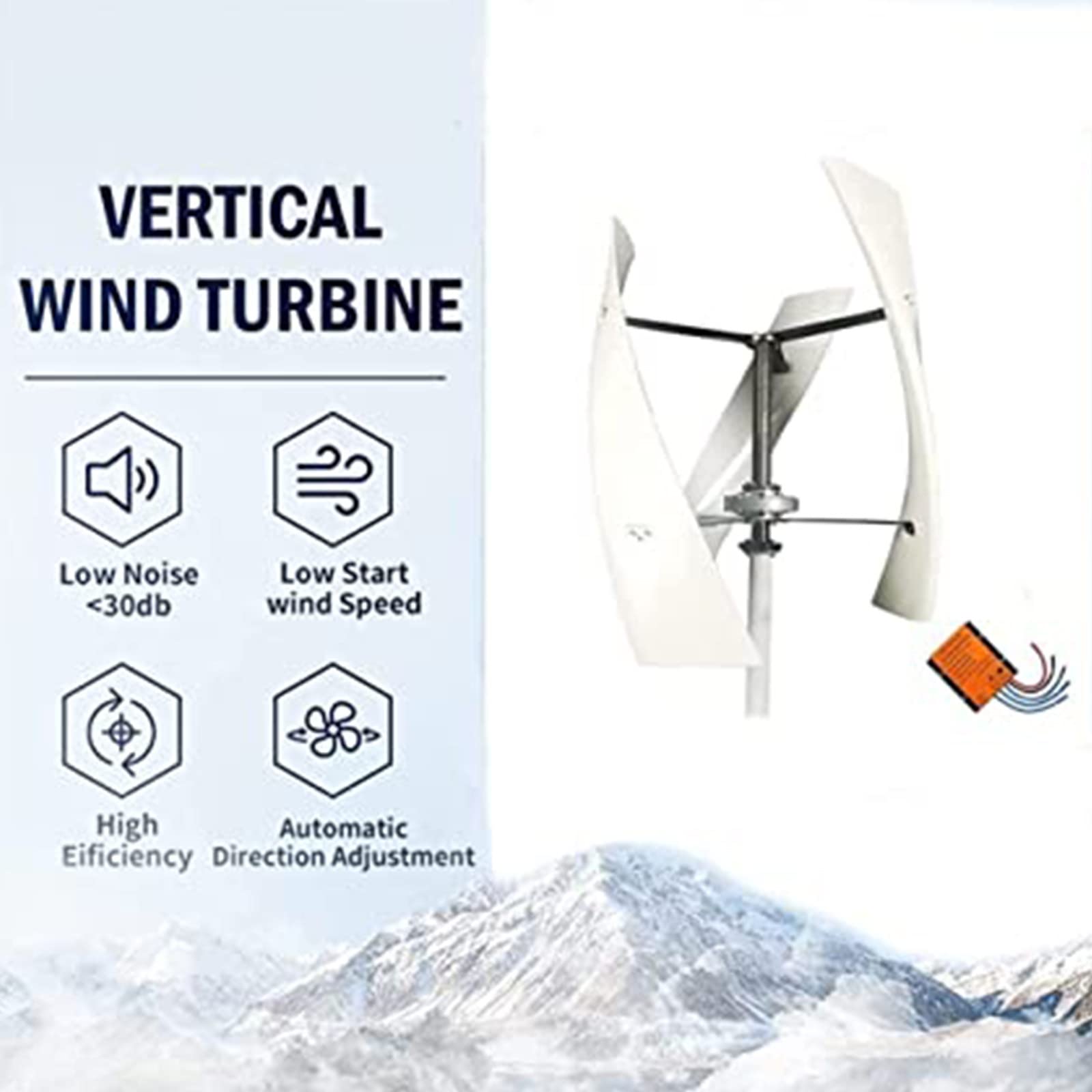 Turbina Eolica Verticale a Basso Rumore da 5000w, Kit di Energia Eolica per Generatore di Energia Ad ASSE Verticale Trifase AC 12v 24v 48v per Integrazione Energetica Domestica,48V