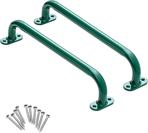 Dunzy 2 piezas de accesorios de patio de recreo de 17.72 pulgadas, asas de seguridad de metal con asas de patio de juegos de tornillo, asas de
