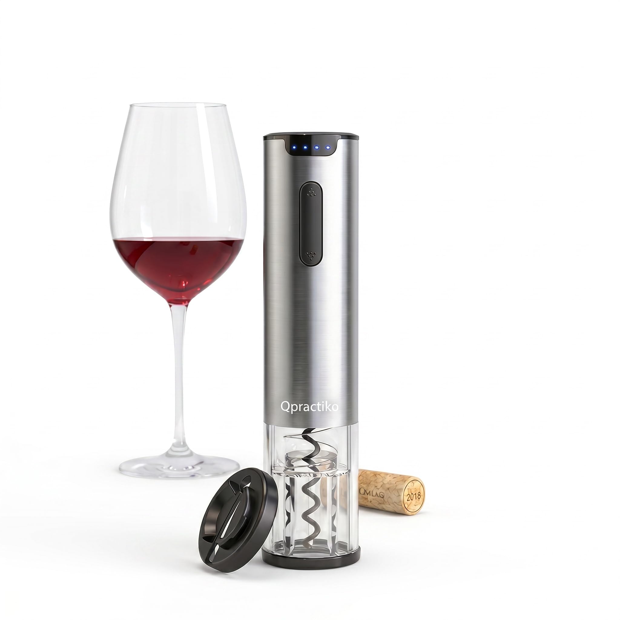 Tire-bouchon électrique rechargeable en acier inoxydable | LED, Chargeur USB, Coupe-capsules inclus, Batterie au lithium, Jusqu'à 70 bouteilles