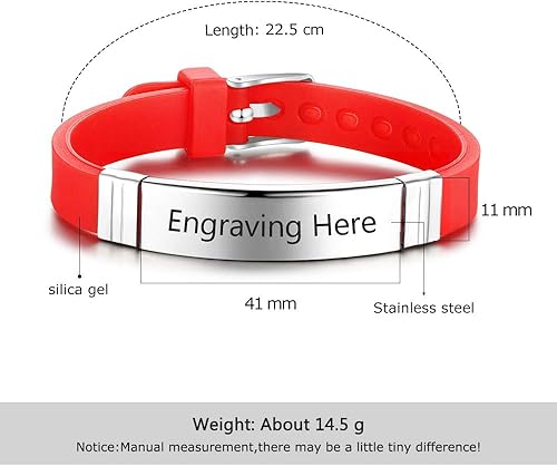 Miniatura 2 de Free Engraving 9 Inches Waterproof ID Personalized Silicone Adjustable Medical Alert Bracelets Sport Emergency ID Bracelets for Men Women (Style 1)
