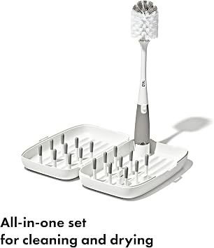 OXO Tot Travel Size Baby Bottle Drying Rack & Bottle Brush, Portable, Gray