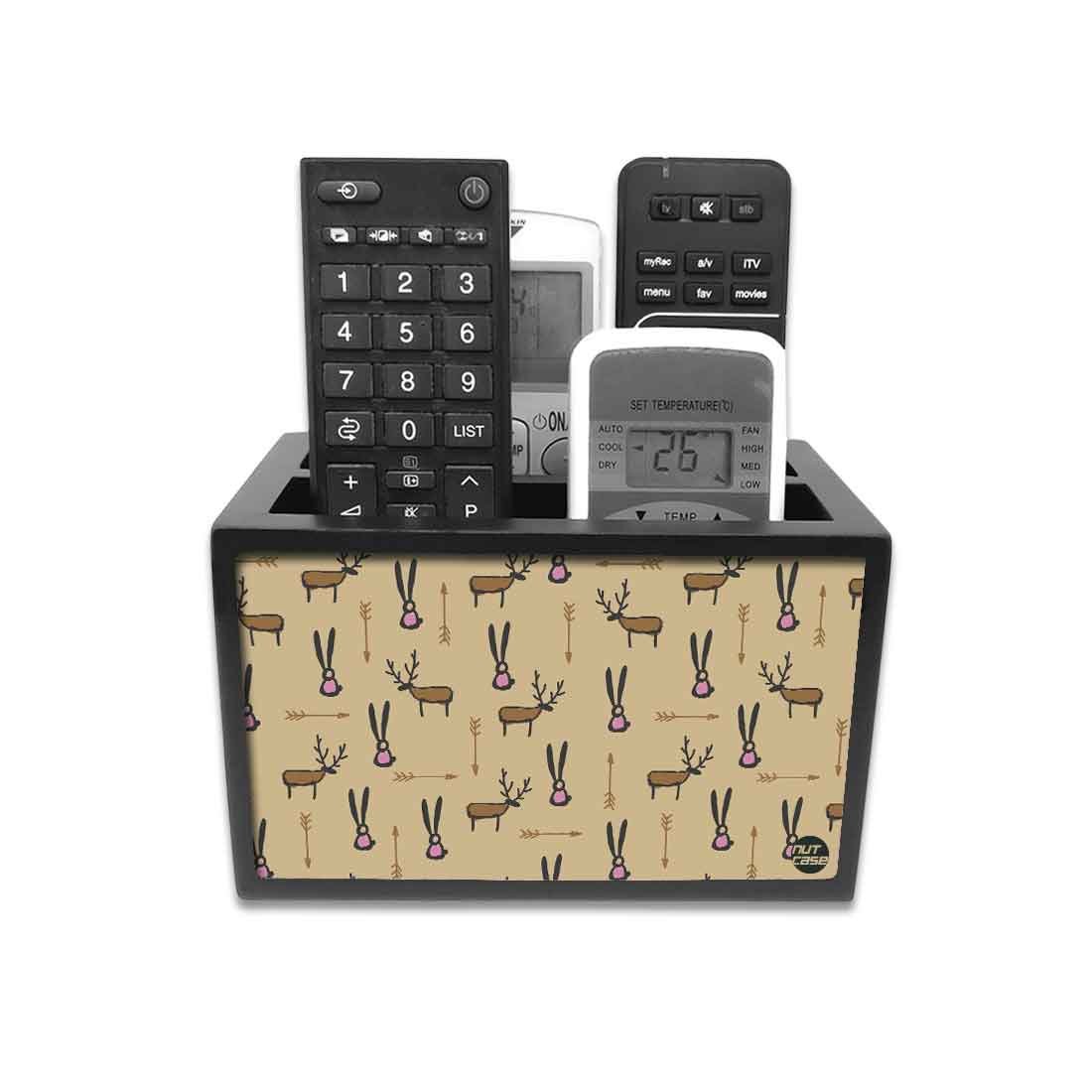 Nutcase Designer Wooden Remote Control Holder Stand Organizer Caddy for TV/AC Remotes-Multipurpose Desk Organiser-6�x4�x4�� - Rabbit & Moose