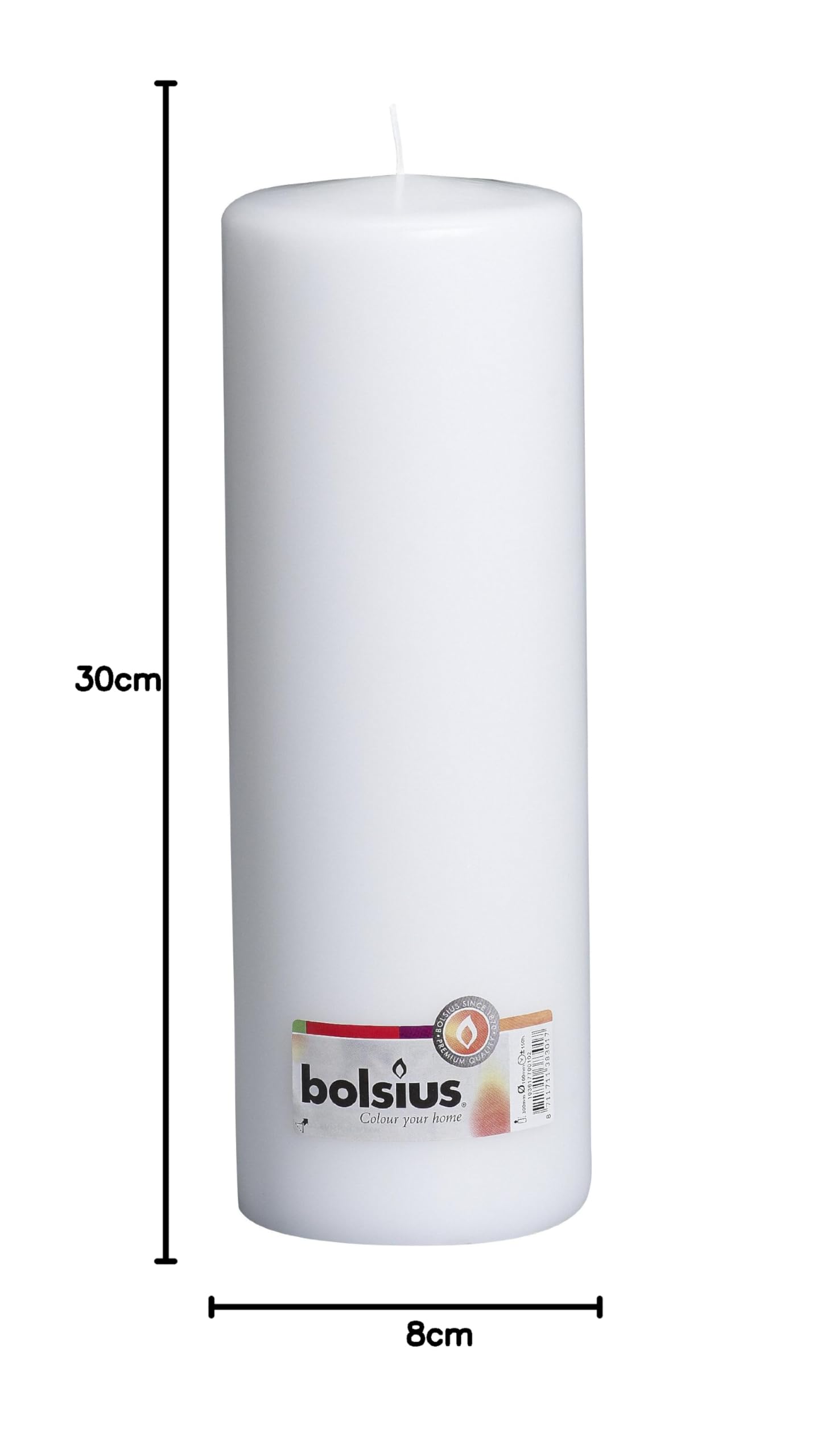 Bolsius Stumpenkerze für drinnen und draußen, 300 x 100 mm, weiß