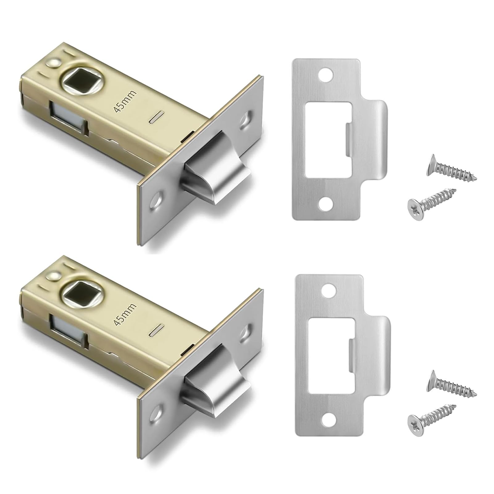 2 Set 45mm Tubular Latch, Lock, Door Latches for Internal Doors Compatible with Various Lock Handles, Silver