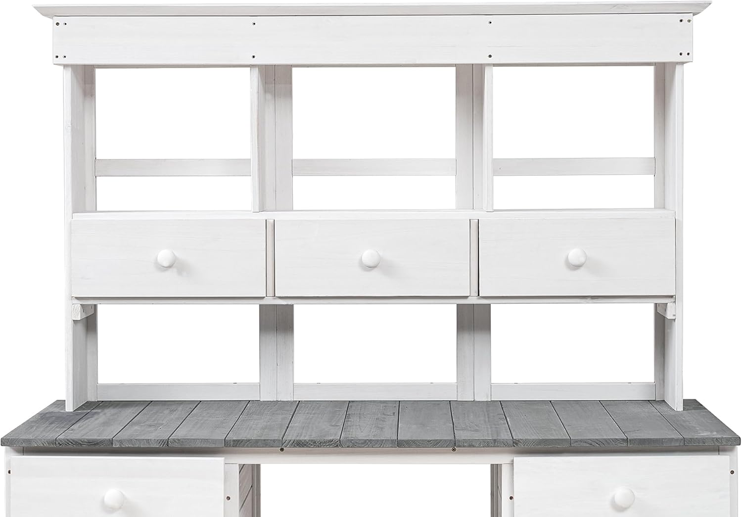 Sleek Outdoor Garden Potting Bench Table,Patio Workstation with Multiple Drawers and Shelves,for Mudroom Backyard Garden (White&Gray@Drawers)