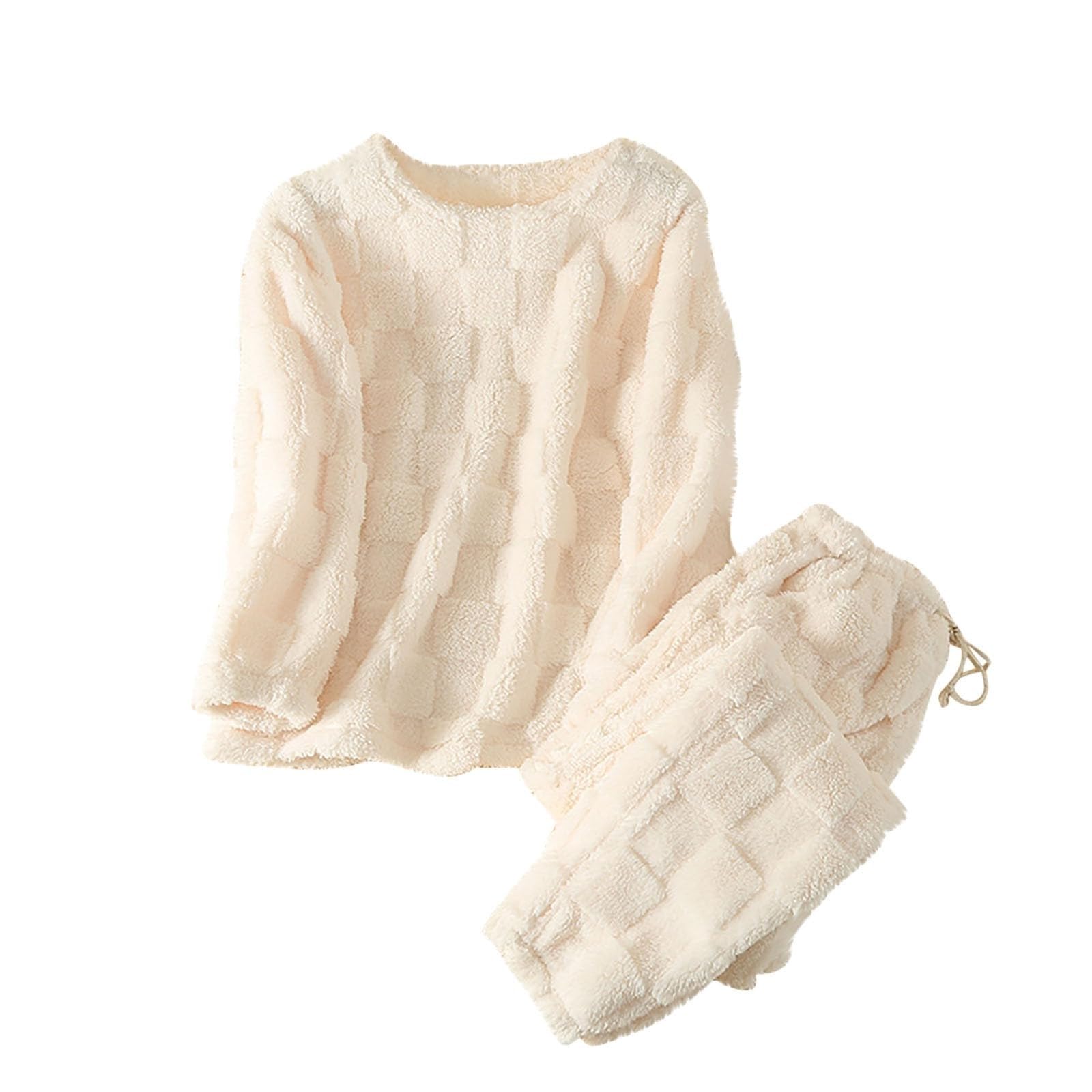 Conjunto de pijama para mujer, invierno, cálido, largo, ropa de dormir informal, forro polar, manga larga, chaqueta de felpa y cintura alta, pantalones de pijama para el tiempo libre, pijama acogedor