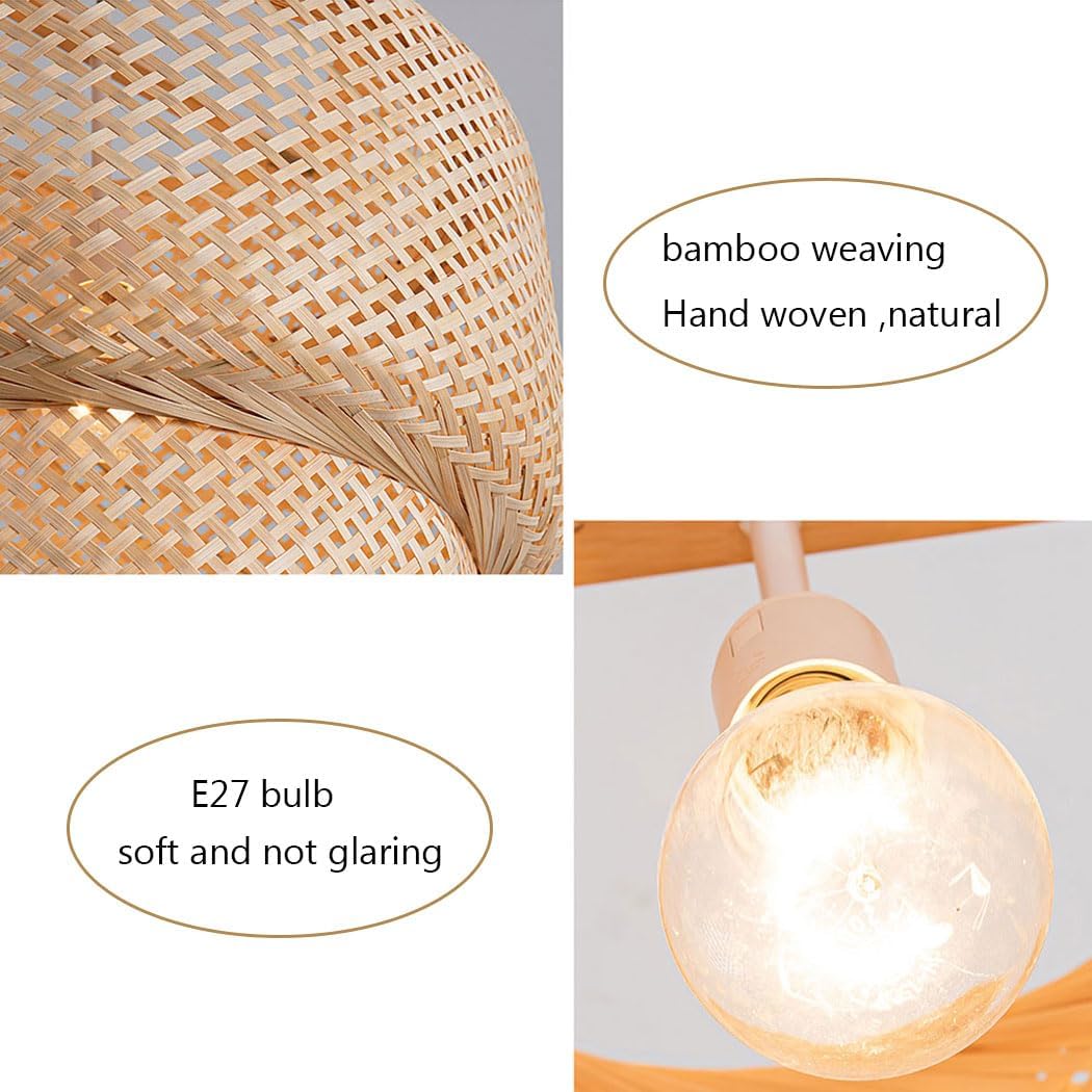 11.8" Rattan Hanging Lamp Hand Woven Bohemian Pendant Lamp Nursery Lights Bedroom Kitchen Island Coastal Pendant Lighting Floor Lamp Black Wicker Lamp for Dining Room