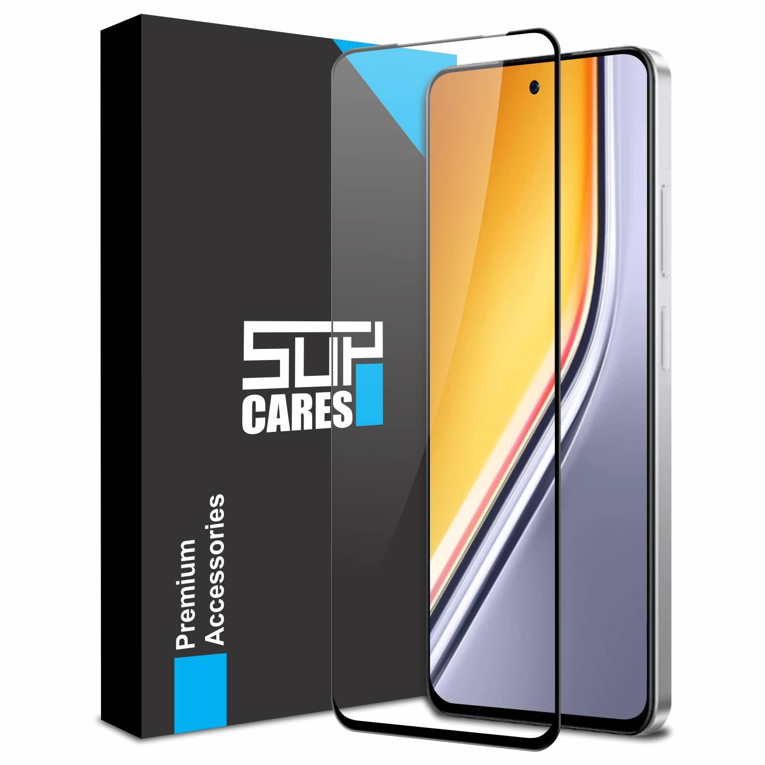 SupCares Tempered Glass for Realme P3X (6.72 Inch) With Installation Kit | 9H Edge to Edge Screen Protector | Black